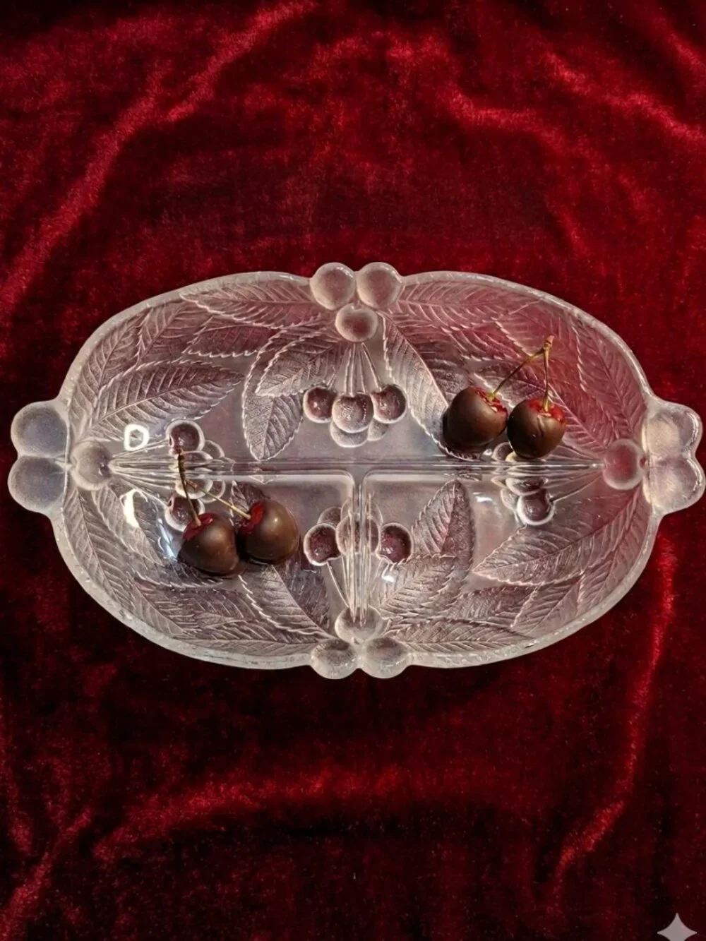 Vintage Mikasa Frosted Glass Cherry Divided Dish Rare Size